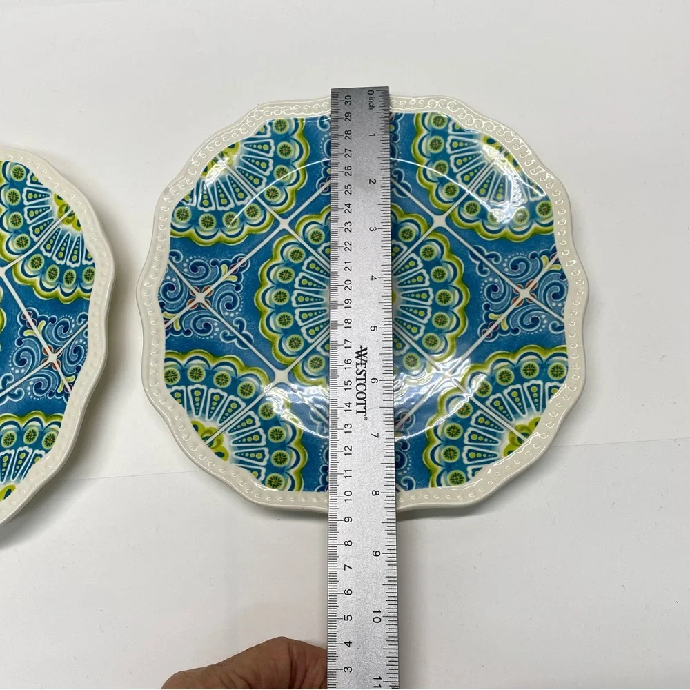 Pier 1 Imports Set of 2 Atlas Salad Plates Scalloped Edges Geometric Pattern